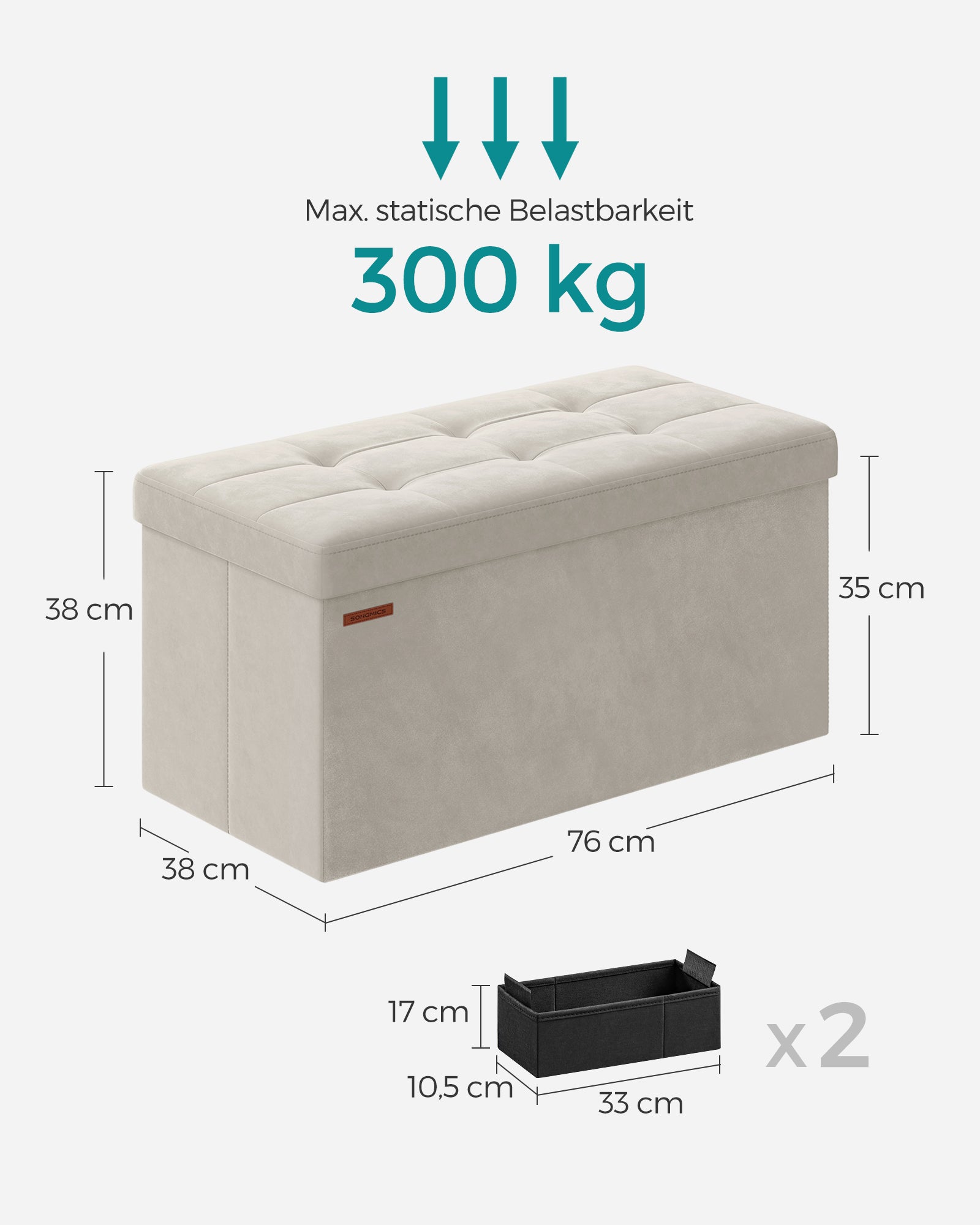 Bank – met opbergruimte – fluweel – 38 × 76 × 38 cm