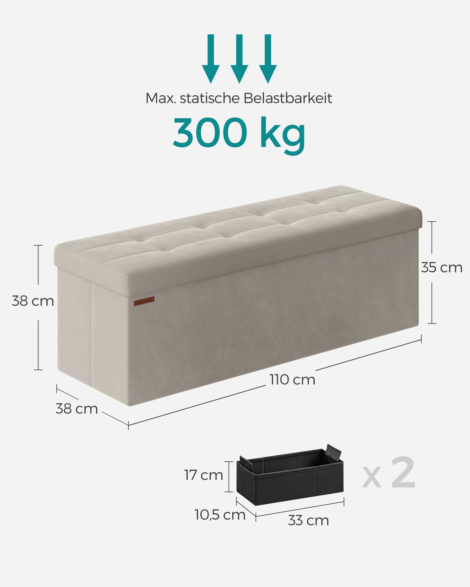 Bank – met opbergruimte – fluweel – 38 × 110 × 38 cm