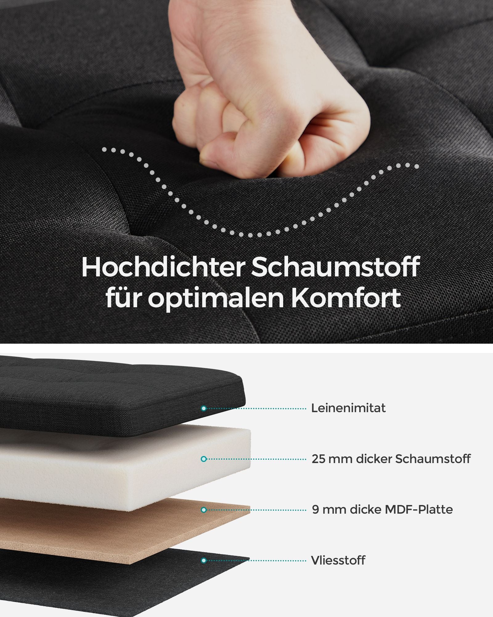 Bank – 76 cm – opklapbaar met opbergruimte – zwart