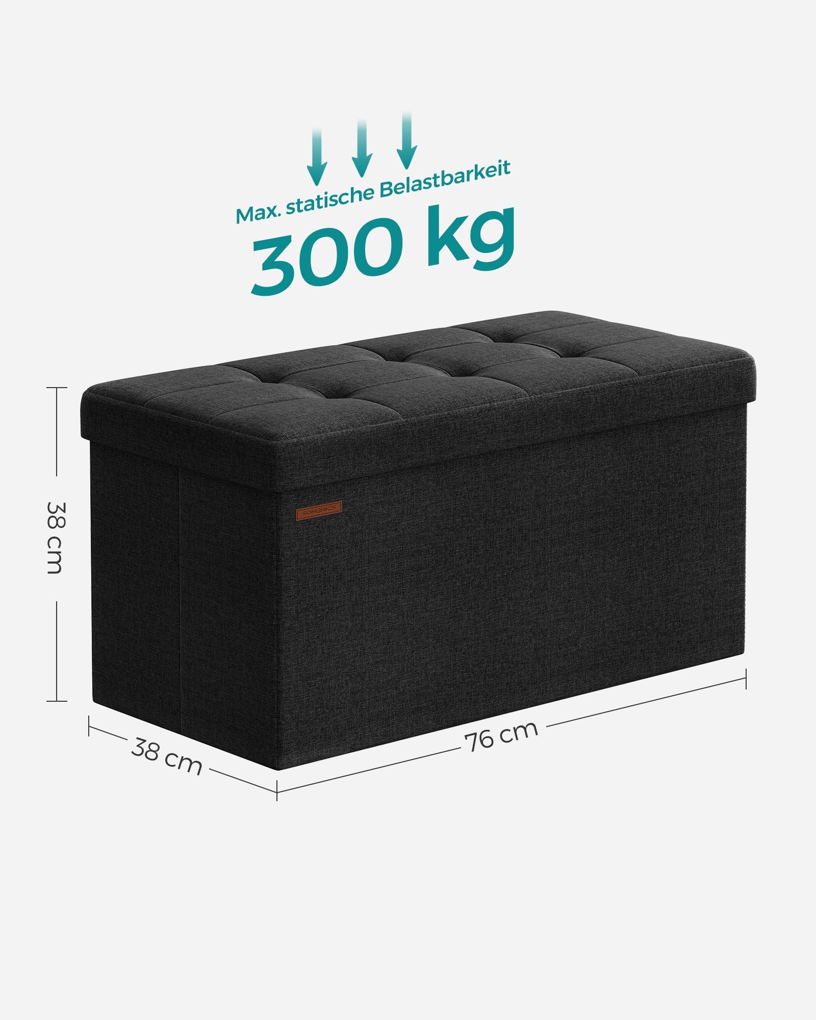 Bank – 76 cm – opklapbaar met opbergruimte – zwart