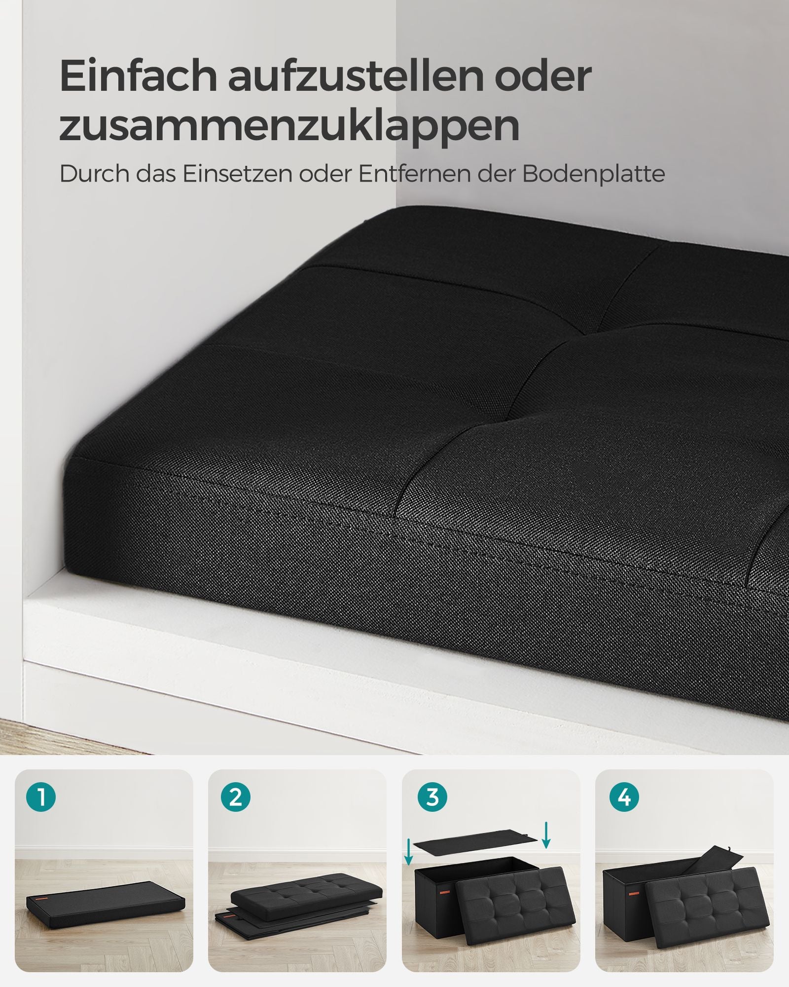 Bank – 76 cm – opklapbaar met opbergruimte – zwart