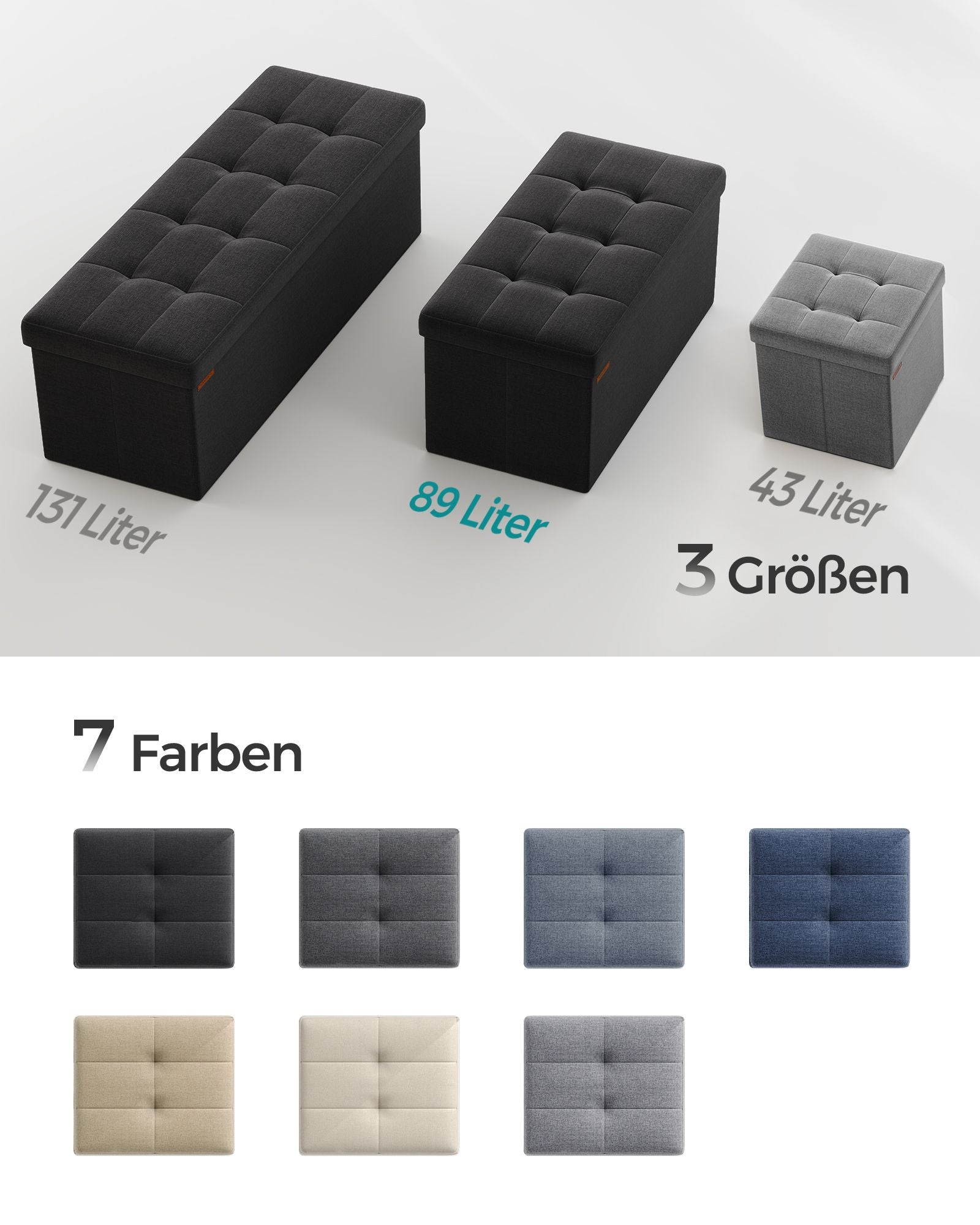 Bank – 76 cm – opklapbaar met opbergruimte – zwart
