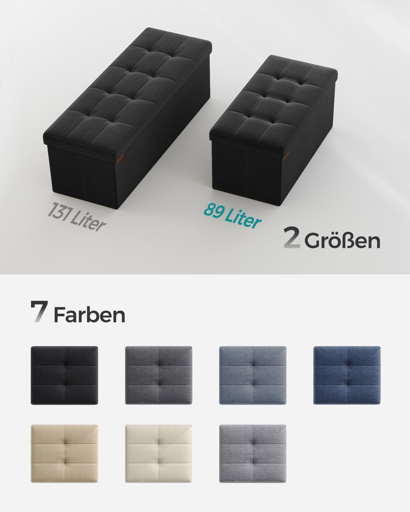Bank – 76 cm – opklapbaar met opbergruimte – zwart