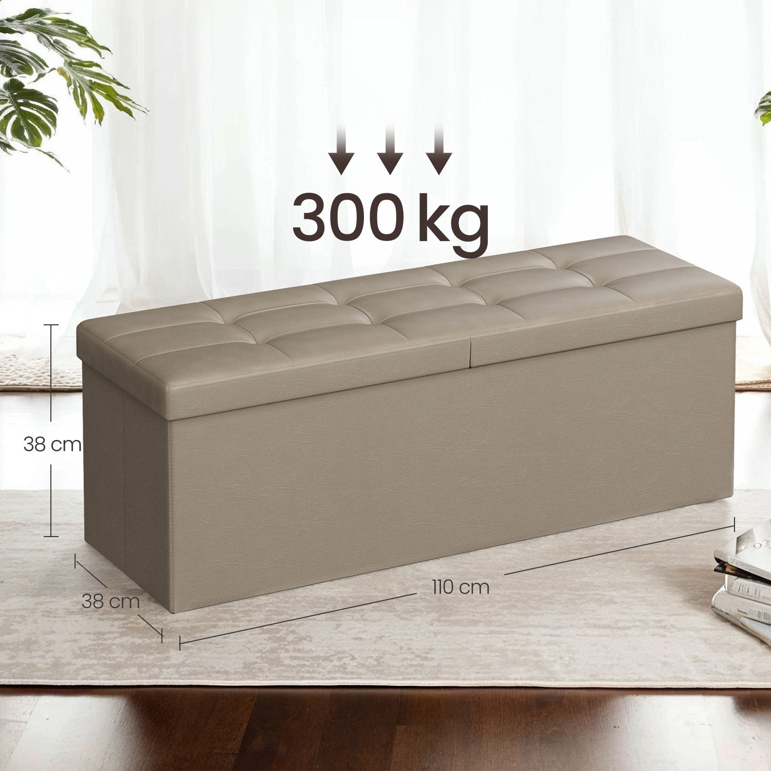 Bank met Opbergruimte – Opklapbare Zitkist – Opbergkist – 110 cm – Grijs