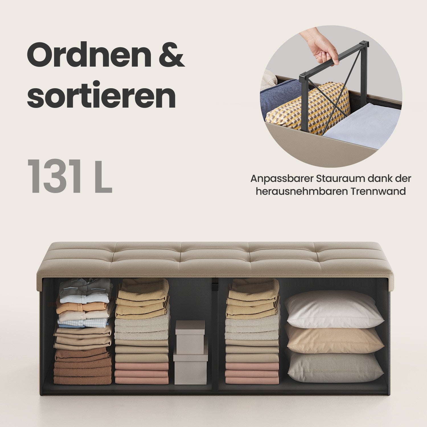 Bank met Opbergruimte – Opklapbare Zitkist – Opbergkist – 110 cm – Grijs