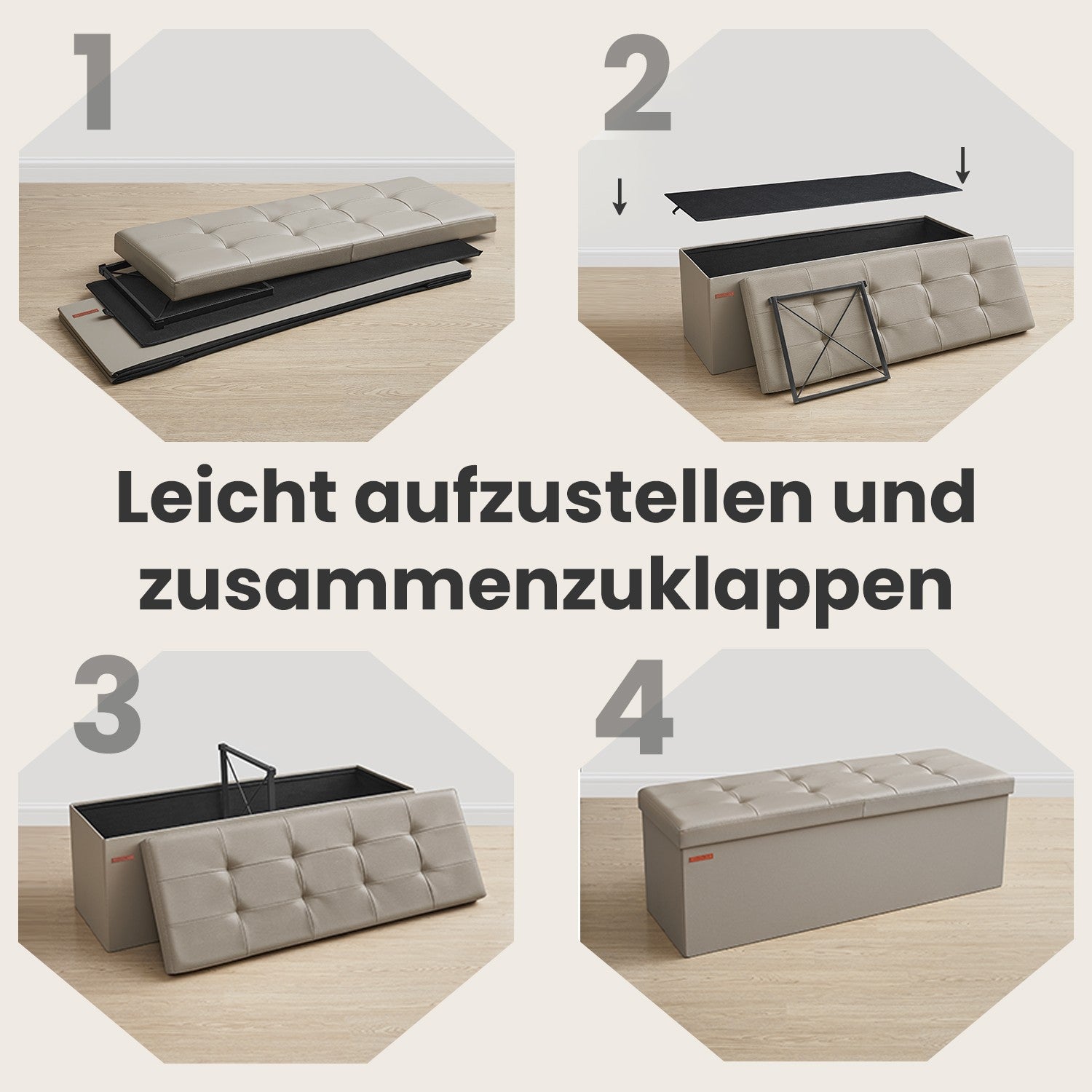 Bank met Opbergruimte – Opklapbare Zitkist – Opbergkist – 110 cm – Grijs