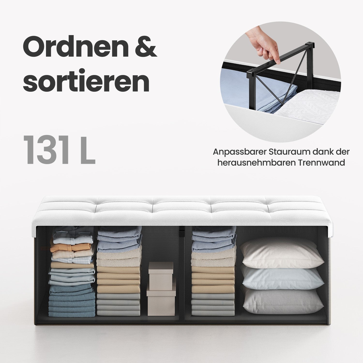 Bank met Opbergruimte – Opklapbare Zitkist – Opbergkist – 110 cm – Grijs