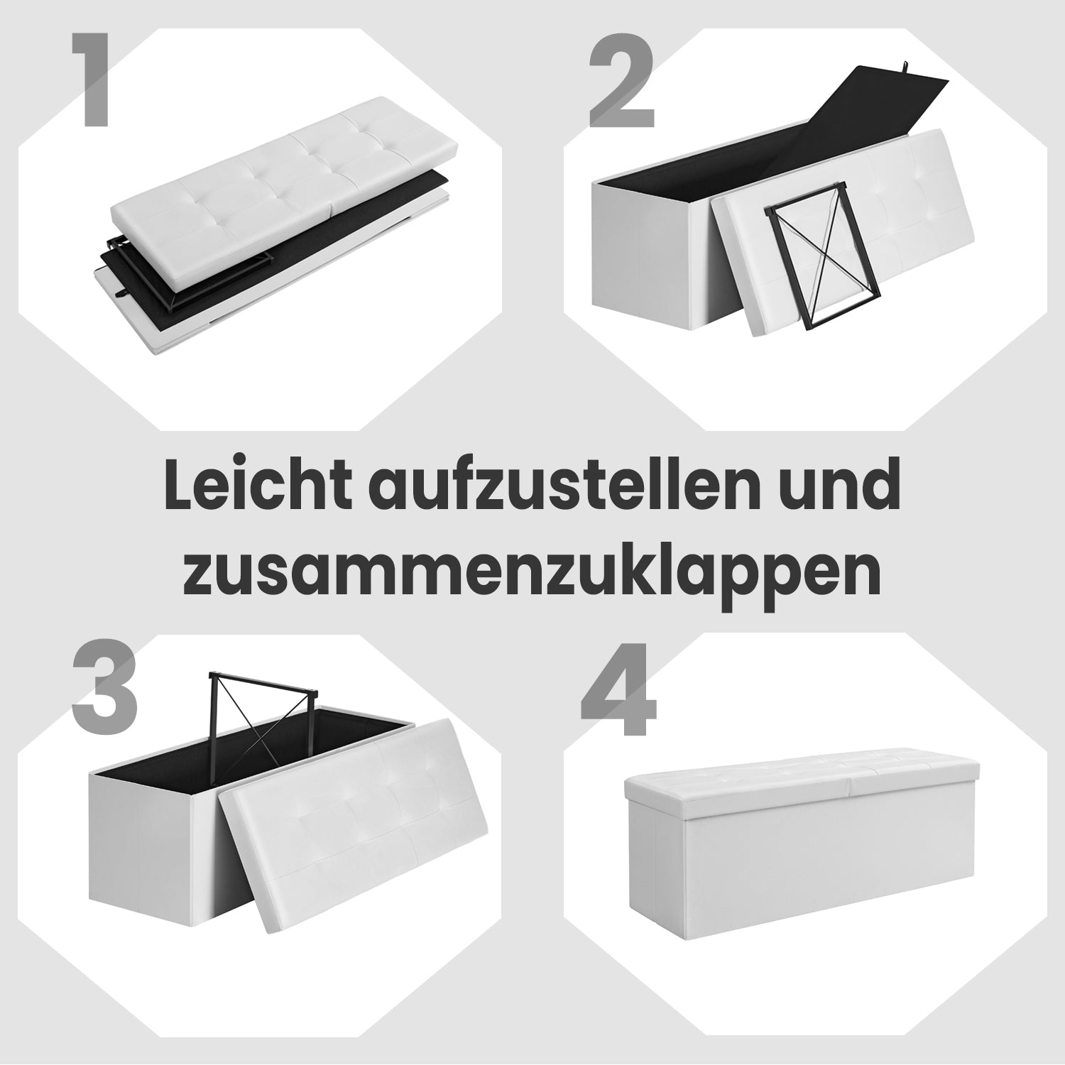 Bank met Opbergruimte – Opklapbare Zitkist – Opbergkist – 110 cm – Grijs