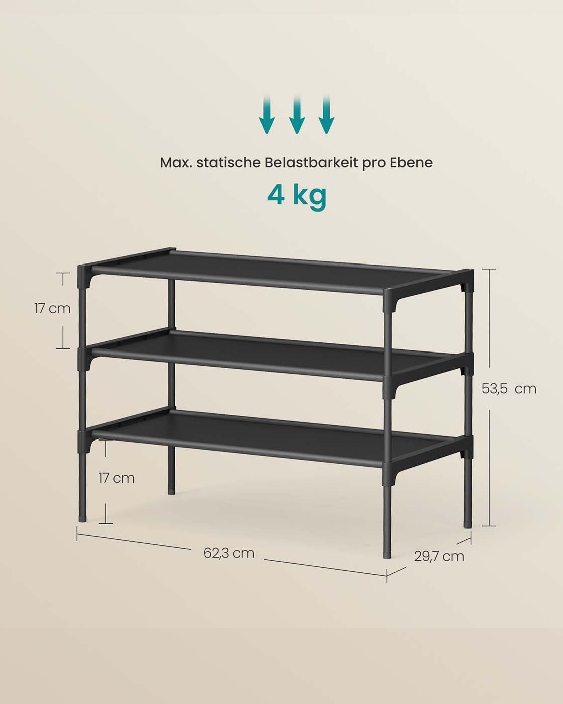 Schoenenrek – 3-laags –  Inktzwart – Voor hal of gang