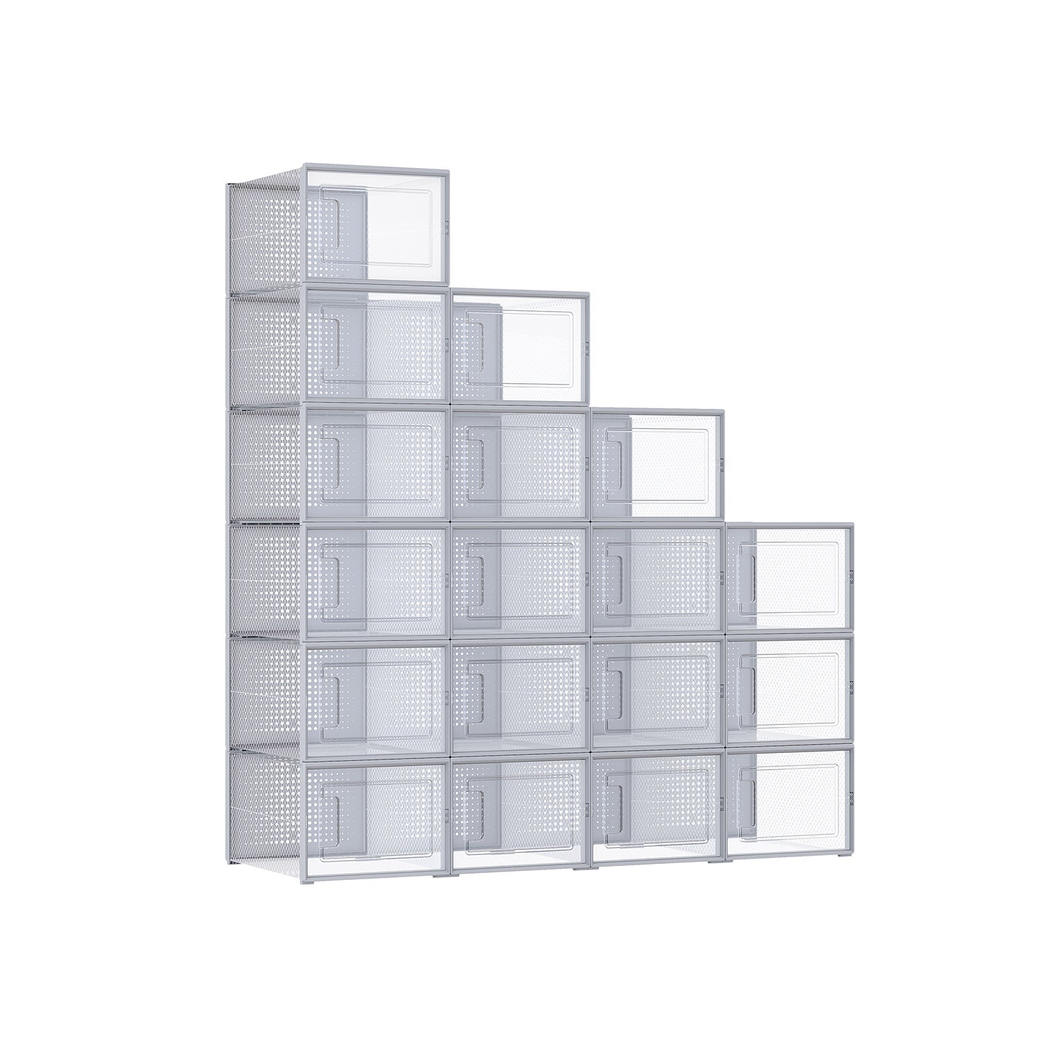 Schoenenboxen – Transparant en stapelbaar – 18 stuks – Grijs