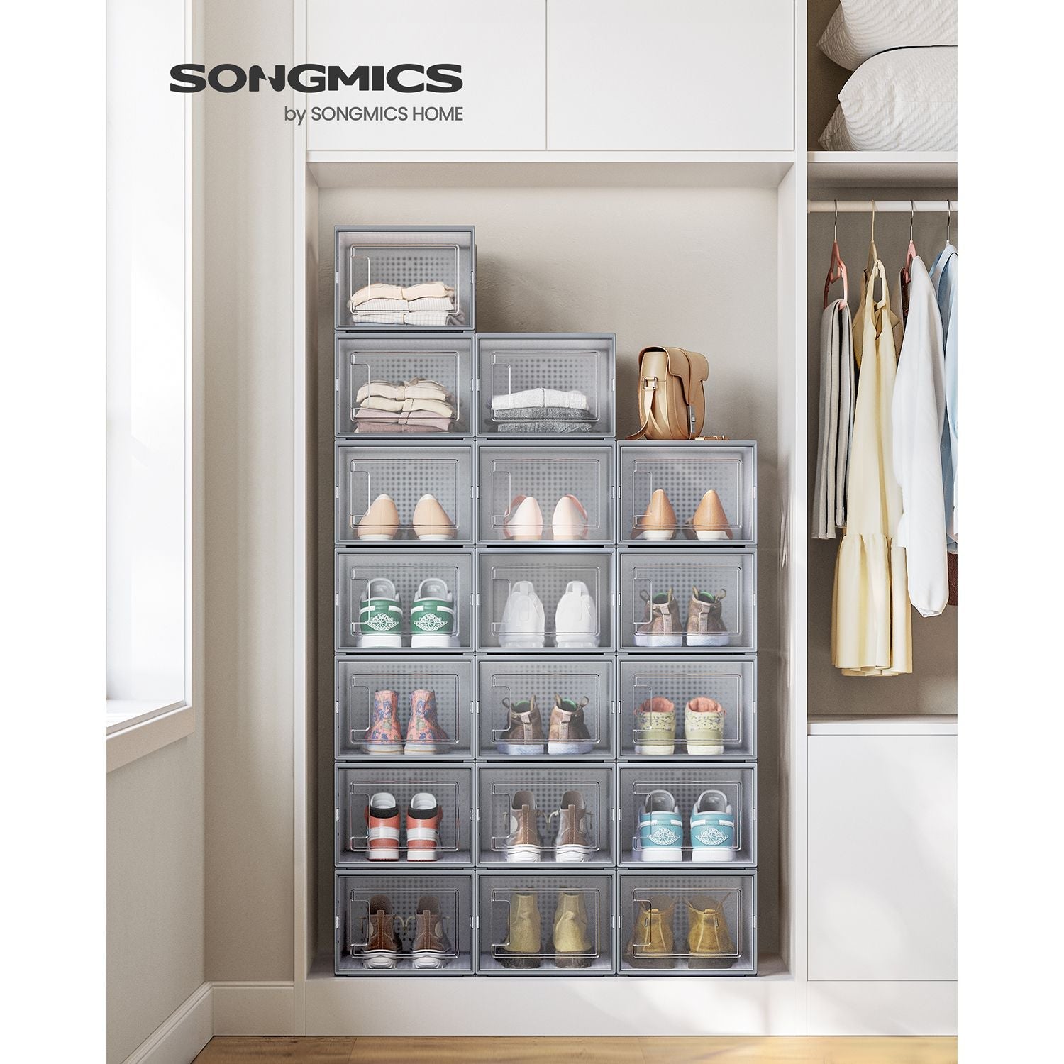 Schoenenboxen – Transparant en stapelbaar – 18 stuks – Grijs