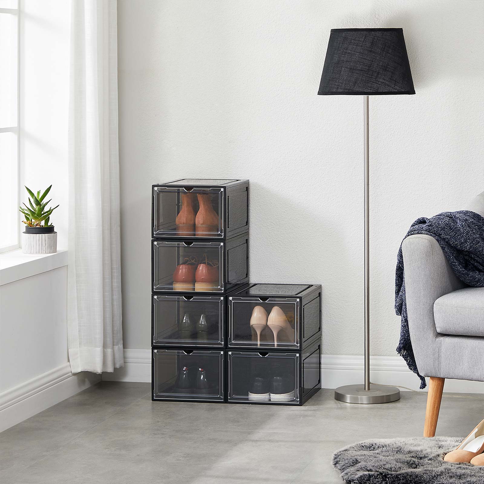 Schoenendozen – Set van 6 – Stapelbaar – Doorzichtige voordeur – Tot UK maat 10