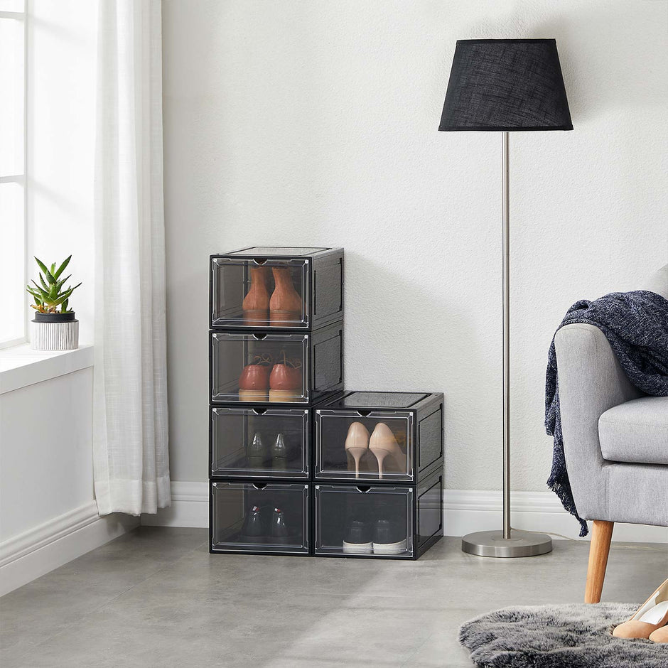 Schoenendozen – Set van 6 – Stapelbaar – Doorzichtige voordeur – Tot UK maat 10