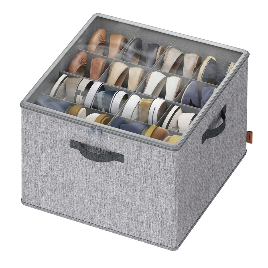 Schoenorganizer - 43 x 43 x 32 cm - voor maximaal 16 paar schoenen - verstelbare tussenschotten - stapelbaar - kleur: duifgrijs - maximum capaciteit: 18 kg