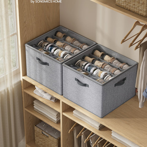 Schoenorganizer - 43 x 43 x 32 cm - voor maximaal 16 paar schoenen - verstelbare tussenschotten - stapelbaar - kleur: duifgrijs - maximum capaciteit: 18 kg