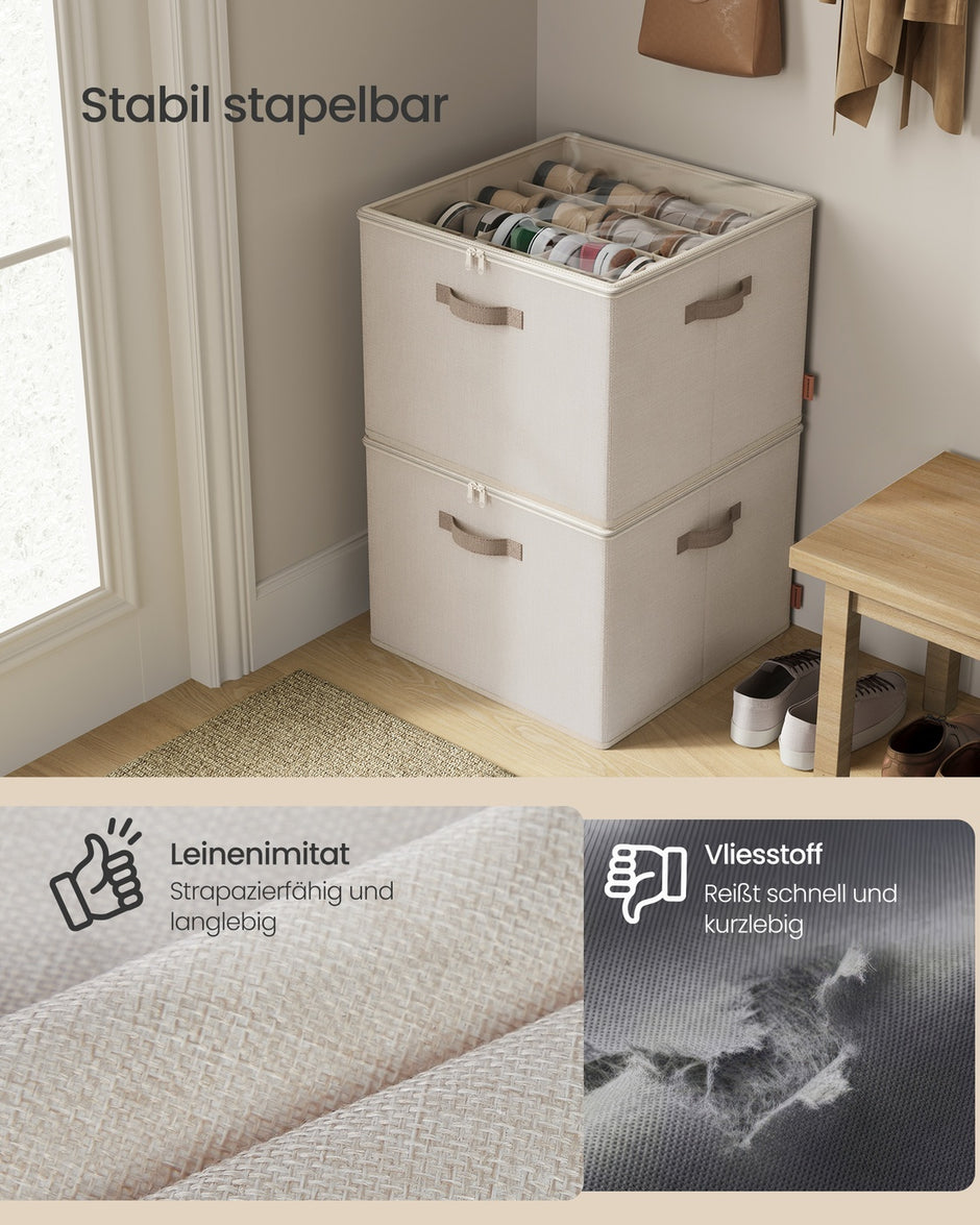 Schoenorganizer - 43 x 43 x 32 cm - voor maximaal 16 paar schoenen - verstelbare tussenschotten - stapelbaar - cappuccinobeige - maximale belasting 18 kg