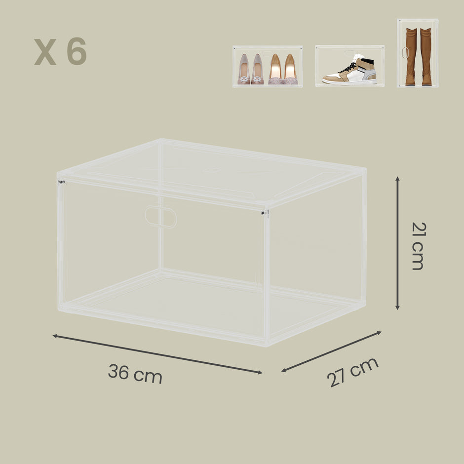 Schoenendozen - Set van 6 - Stapelbaar - Magnetische Deur - Wolkenwit