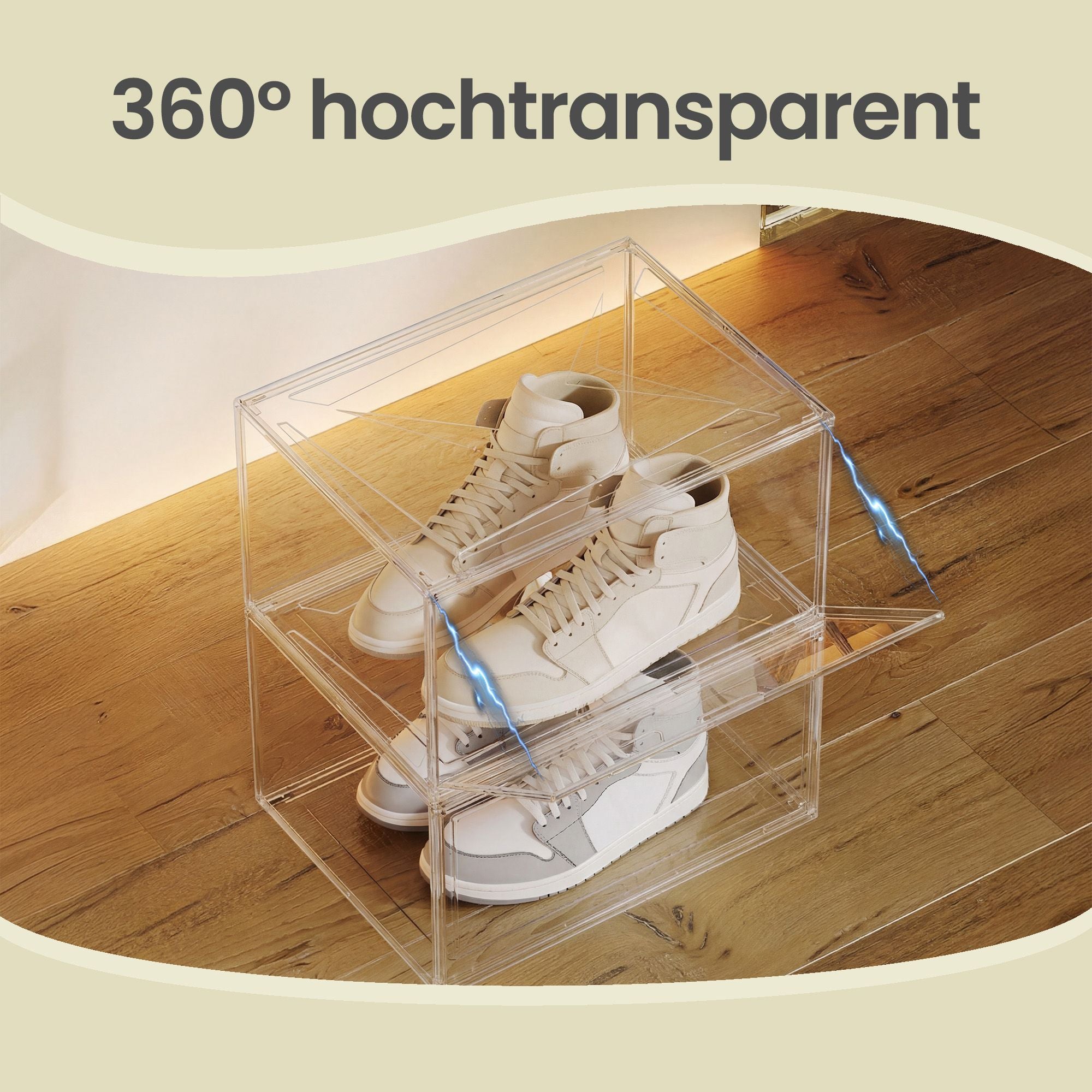 Schoenendozen - Set van 6 - Stapelbaar - Magnetische Deur - Wolkenwit