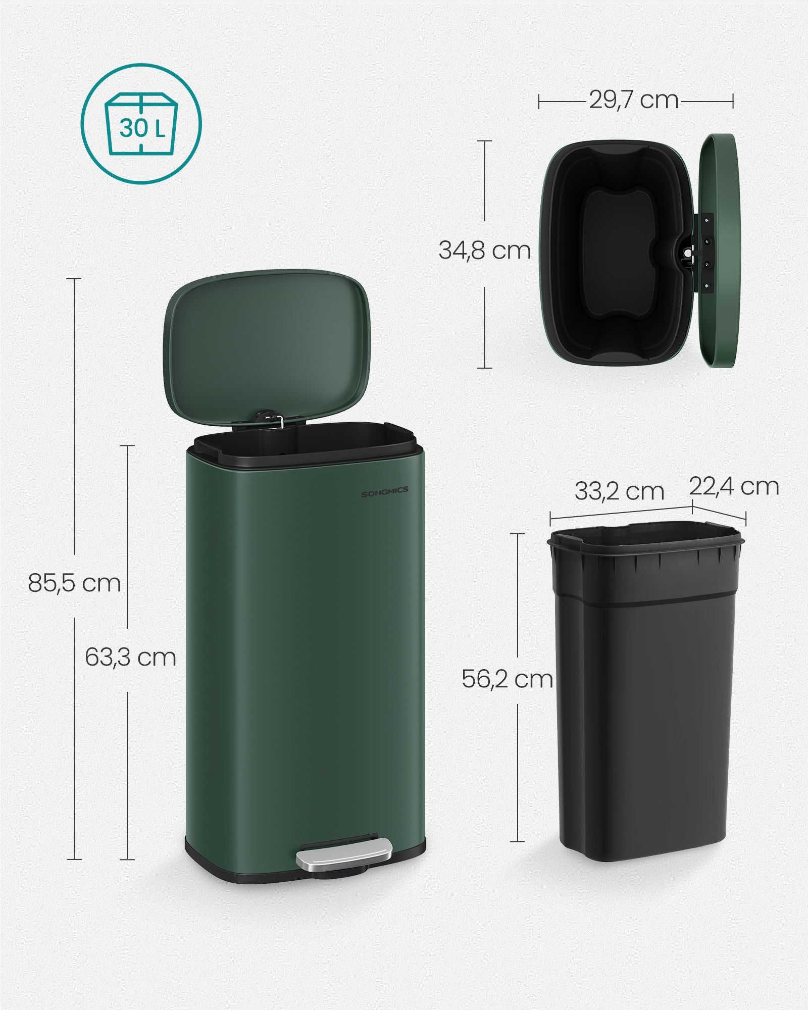Keukenprullenbak – 30 liter – vintage groen