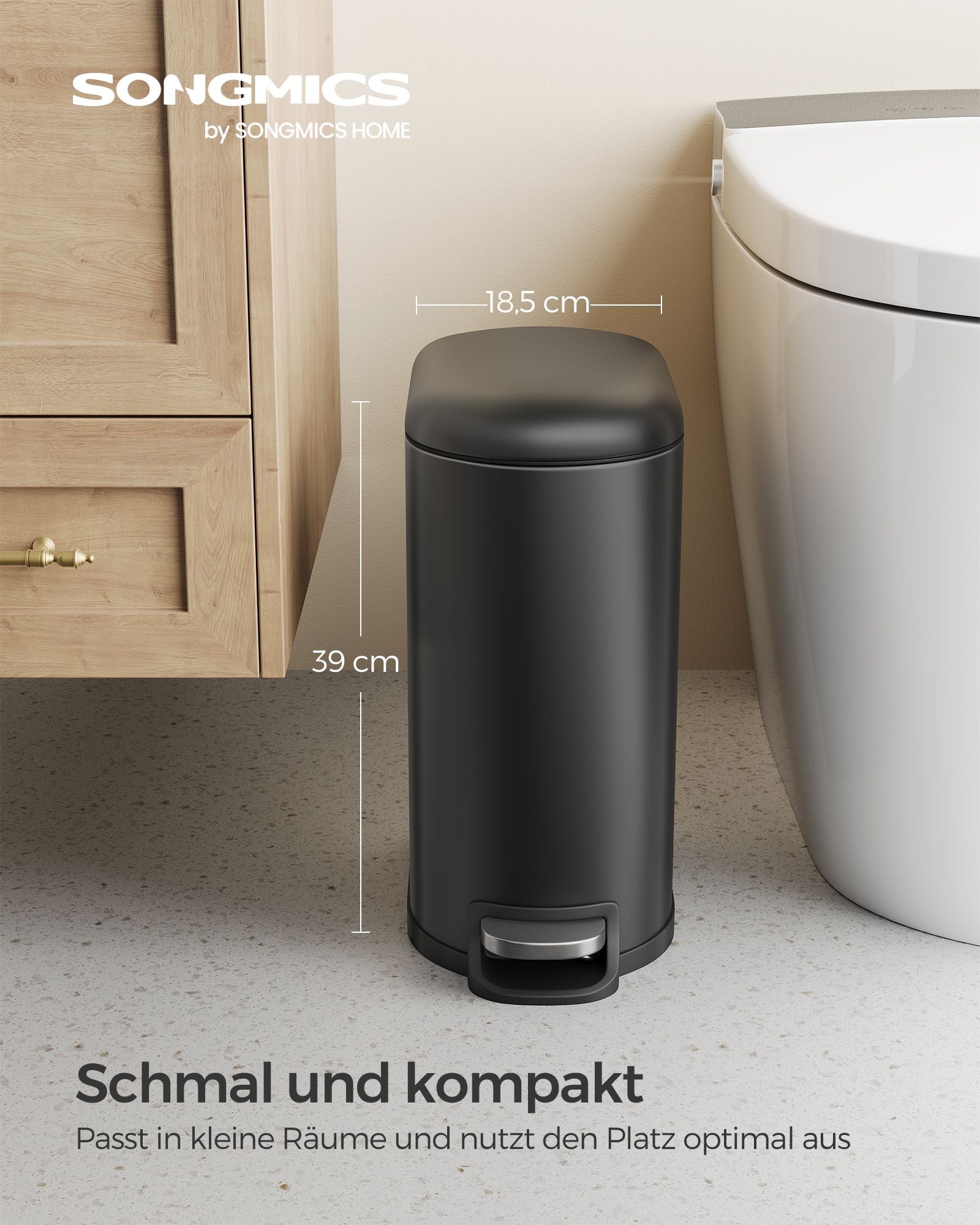 Vuilnisbak – 10 L – met uitneembare binnenemmer – 34,5 x 18,5 x 39 cm – Handsfree bediening