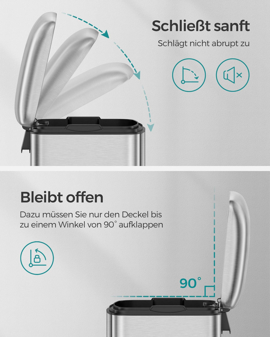 Prullenbak – Pedaalemmer met deksel – 30 L – Zacht sluitend – Met binnenemmer