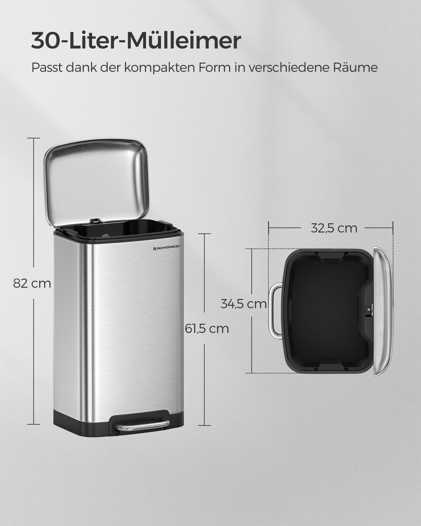 Vuilnisbak – 30 liter – roestvrij staal
