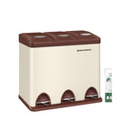 Vuilnisbak – 3 x 8 liter – met deksel – crèmewit & bruin