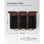 Afvalscheidingsprullenbak – 3-in-1 compartimenten – zilver