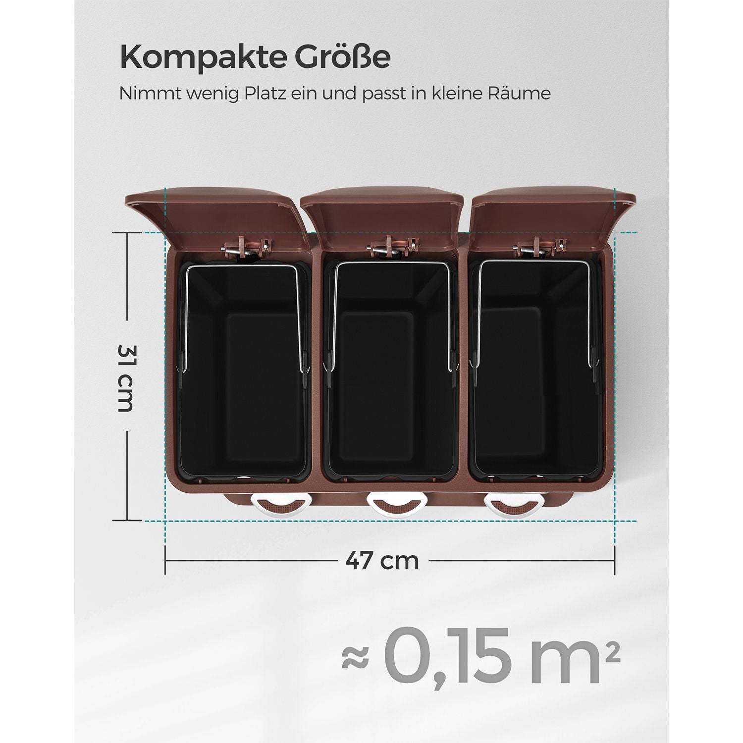 Vuilnisbak – 3 × 8 liter – met deksel & binnenemmer – crème-wit & bruin