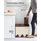 Vuilnisbak – 3 × 8 liter – met deksel & binnenemmer – crème-wit & bruin