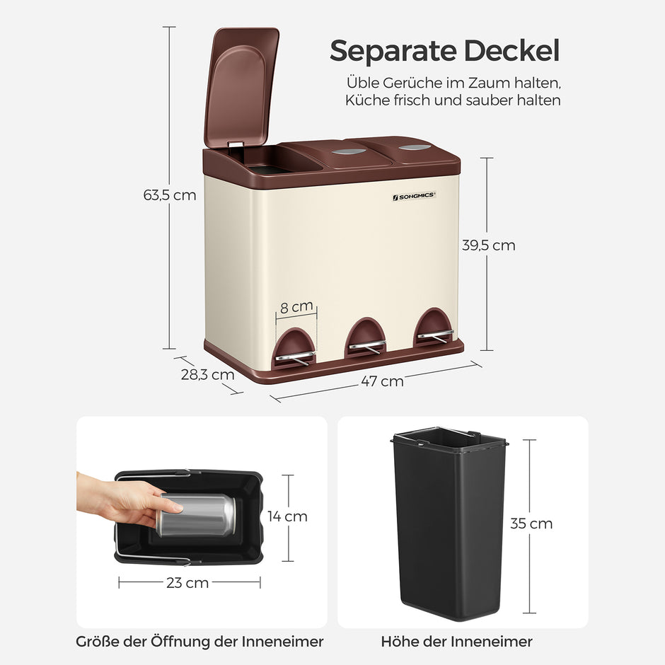 Vuilnisbak – 3 x 8 L compartimenten – Met deksel