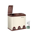 Vuilnisbak – 3 × 8 liter – met deksel & binnenemmer – crème-wit & bruin