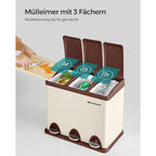 Vuilnisbak – 3 × 8 liter – met deksel & binnenemmer – crème-wit & bruin