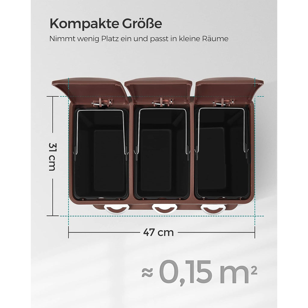 Vuilnisbak – 3 × 8 liter – met deksel & binnenemmer – crème-wit & bruin