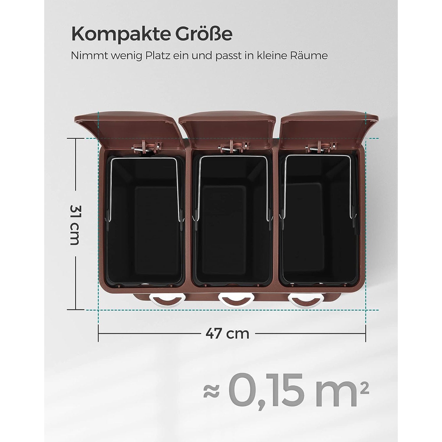 Vuilnisbak – 3 × 8 liter – met deksel & binnenemmer – crème-wit & bruin