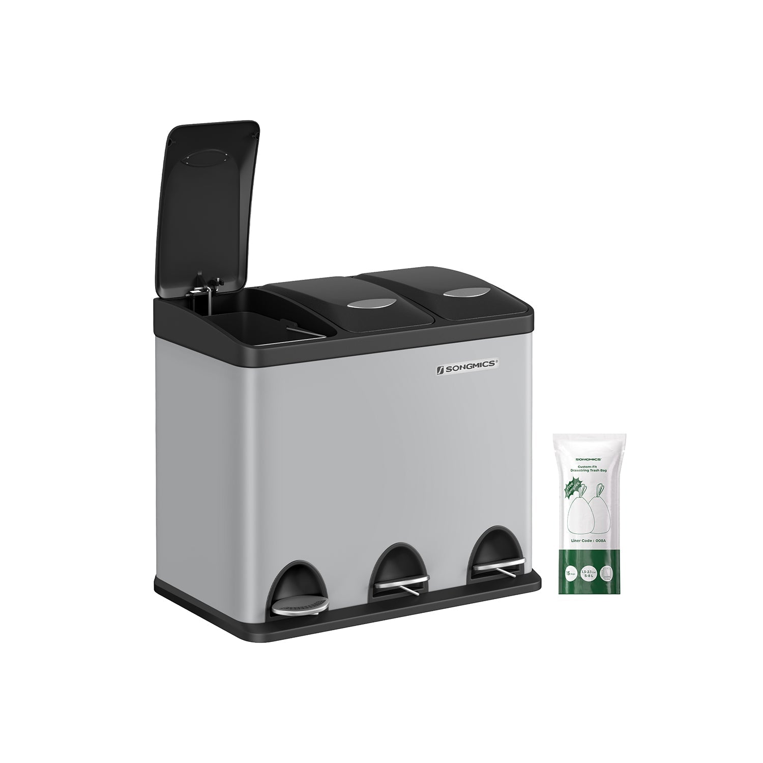 Vuilnisbak – 3 × 8 liter – met deksel & binnenemmer – crème-wit & bruin