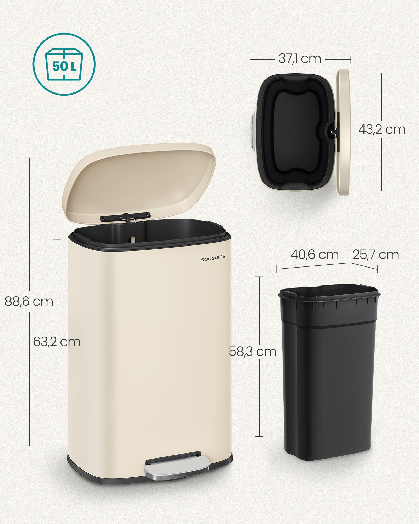 Keukenprullenbak 50 Liter Zandbeige