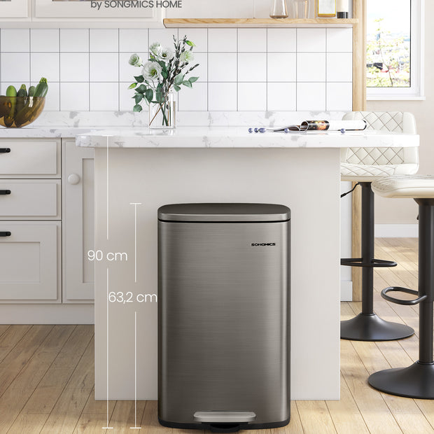 Pedaalemmer 50 Liter – RVS – Soft-Close Deksel – Met Binnenemmer – Zilvergrijs