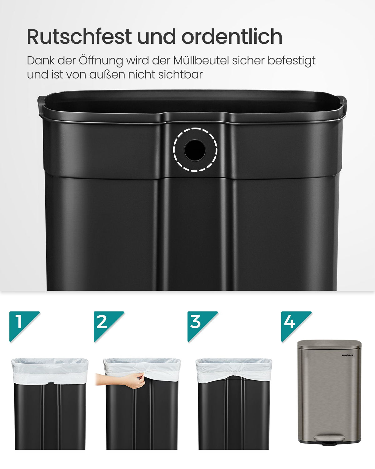 Pedaalemmer 50 Liter – RVS – Soft-Close Deksel – Met Binnenemmer – Zilvergrijs