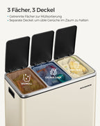 Afvalscheidingssysteem – 3 compartimenten – 3 × 18 L – met zandbeige deksel
