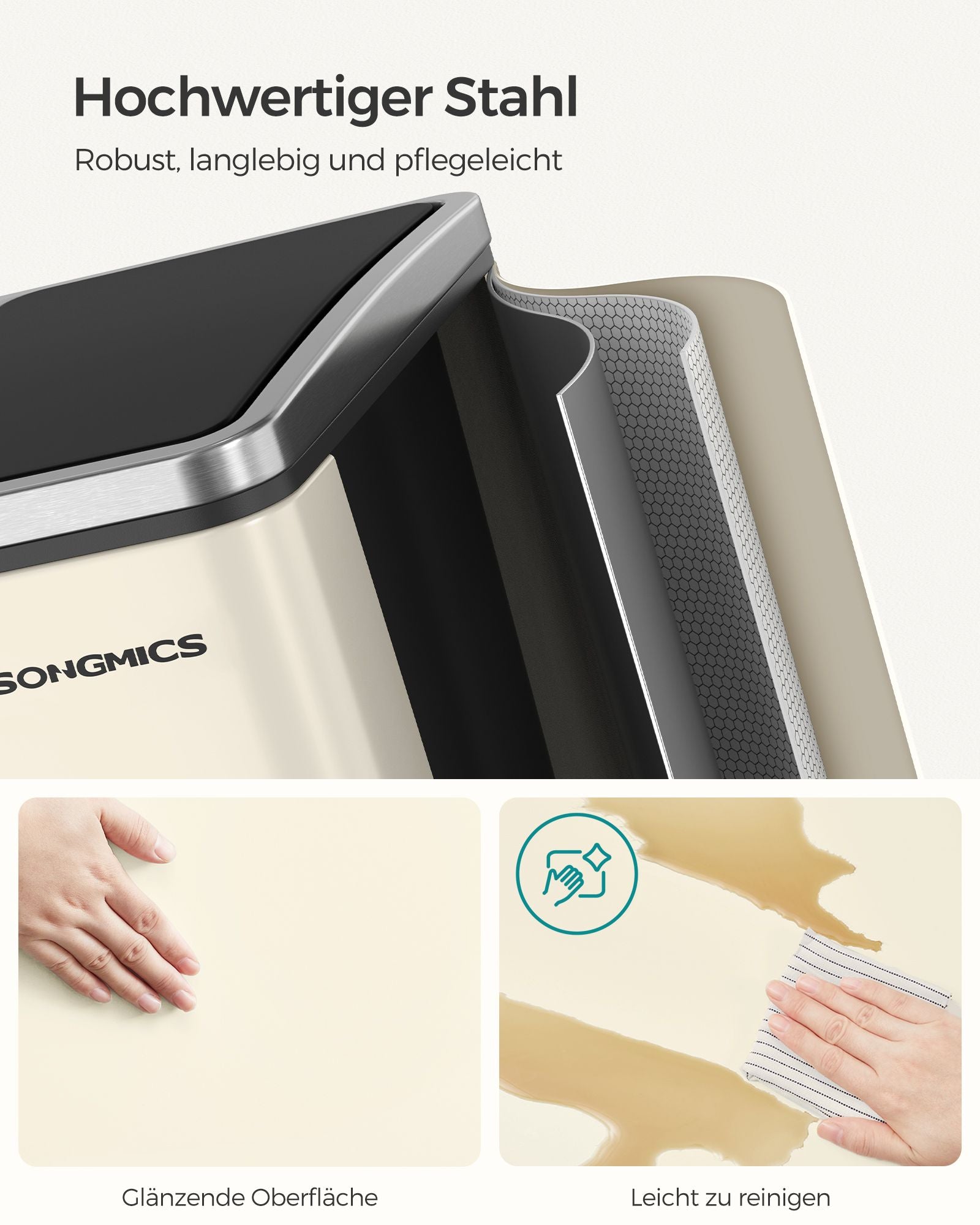 Afvalscheidingssysteem – 3 compartimenten – 3 × 18 L – met zandbeige deksel