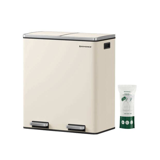 Prullenbak met 2 x 30 L vakken – Zacht sluitmechanisme – Uitneembare binnenemmers – Inclusief 15 vuilniszakken