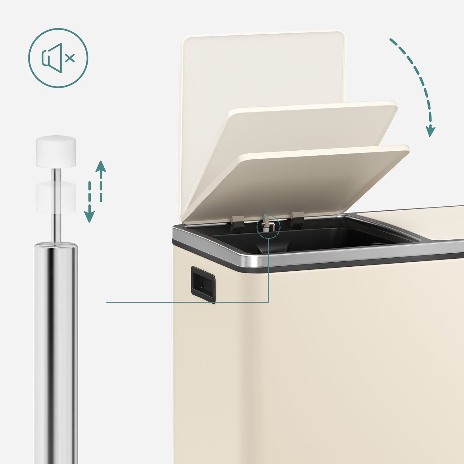 Prullenbak met 2 x 30 L vakken – Zacht sluitmechanisme – Uitneembare binnenemmers – Inclusief 15 vuilniszakken