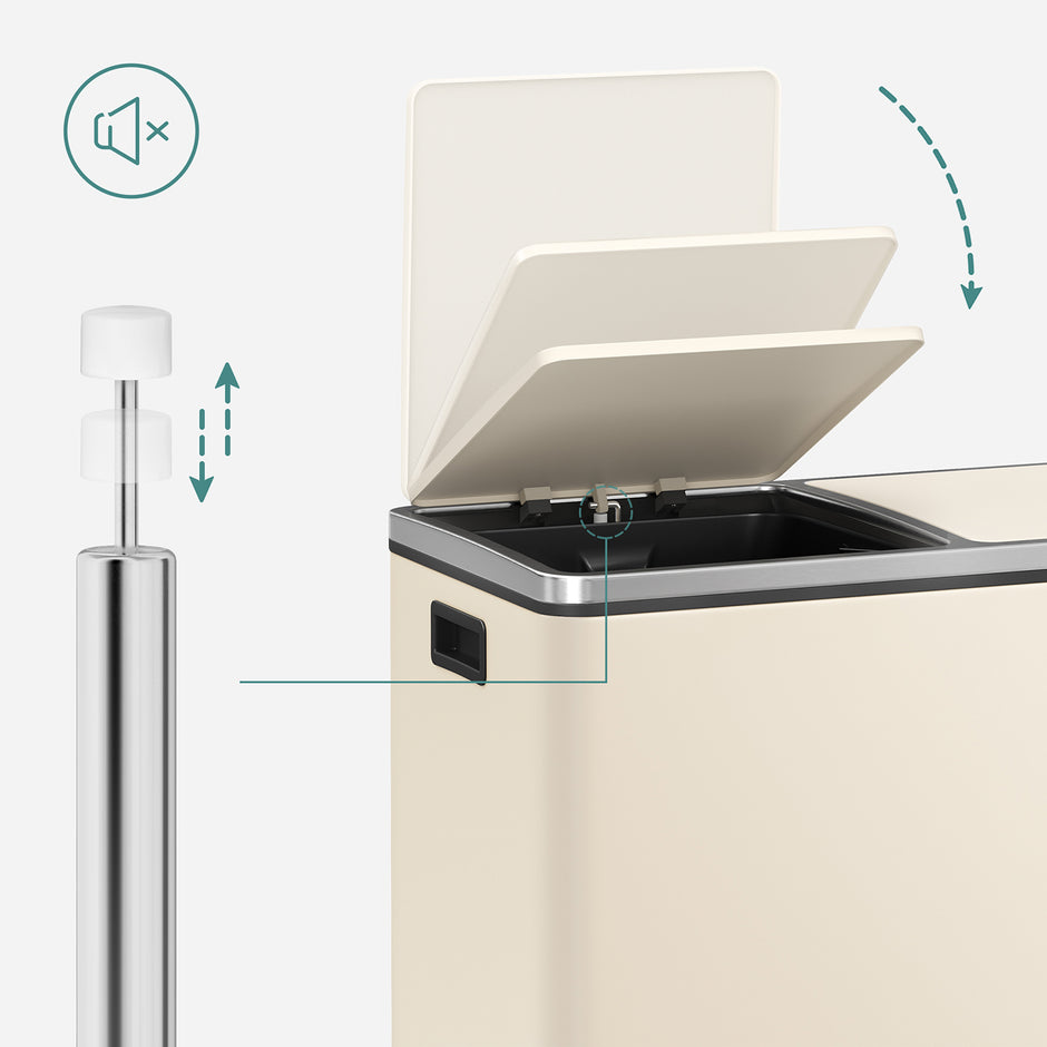 Prullenbak met 2 x 30 L vakken – Zacht sluitmechanisme – Uitneembare binnenemmers – Inclusief 15 vuilniszakken