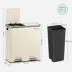 Vuilnisbak – 2 x 30 liter – met deksel en binnenemmer – crème wit