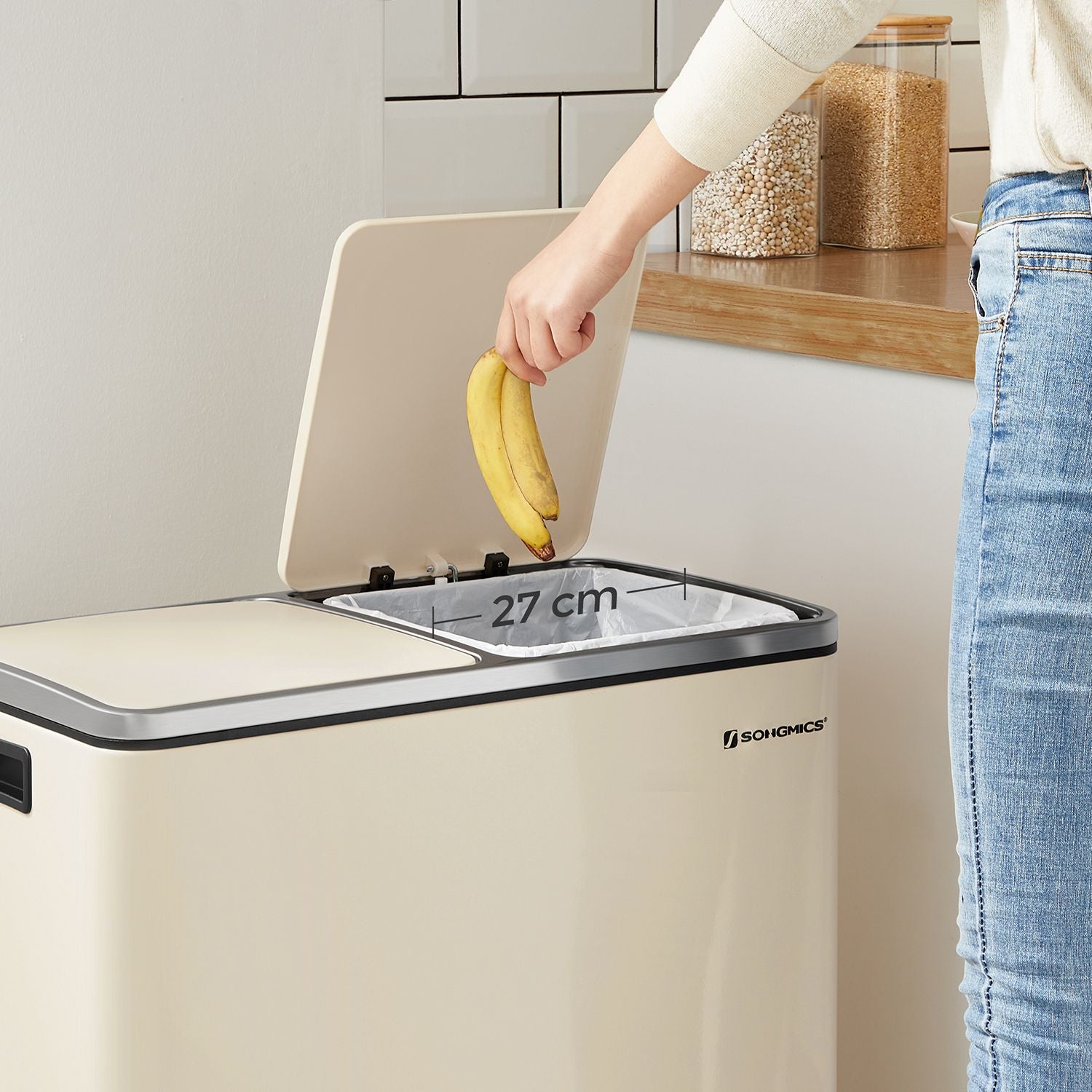 Prullenbak met 2 x 30 L vakken – Zacht sluitmechanisme – Uitneembare binnenemmers – Inclusief 15 vuilniszakken