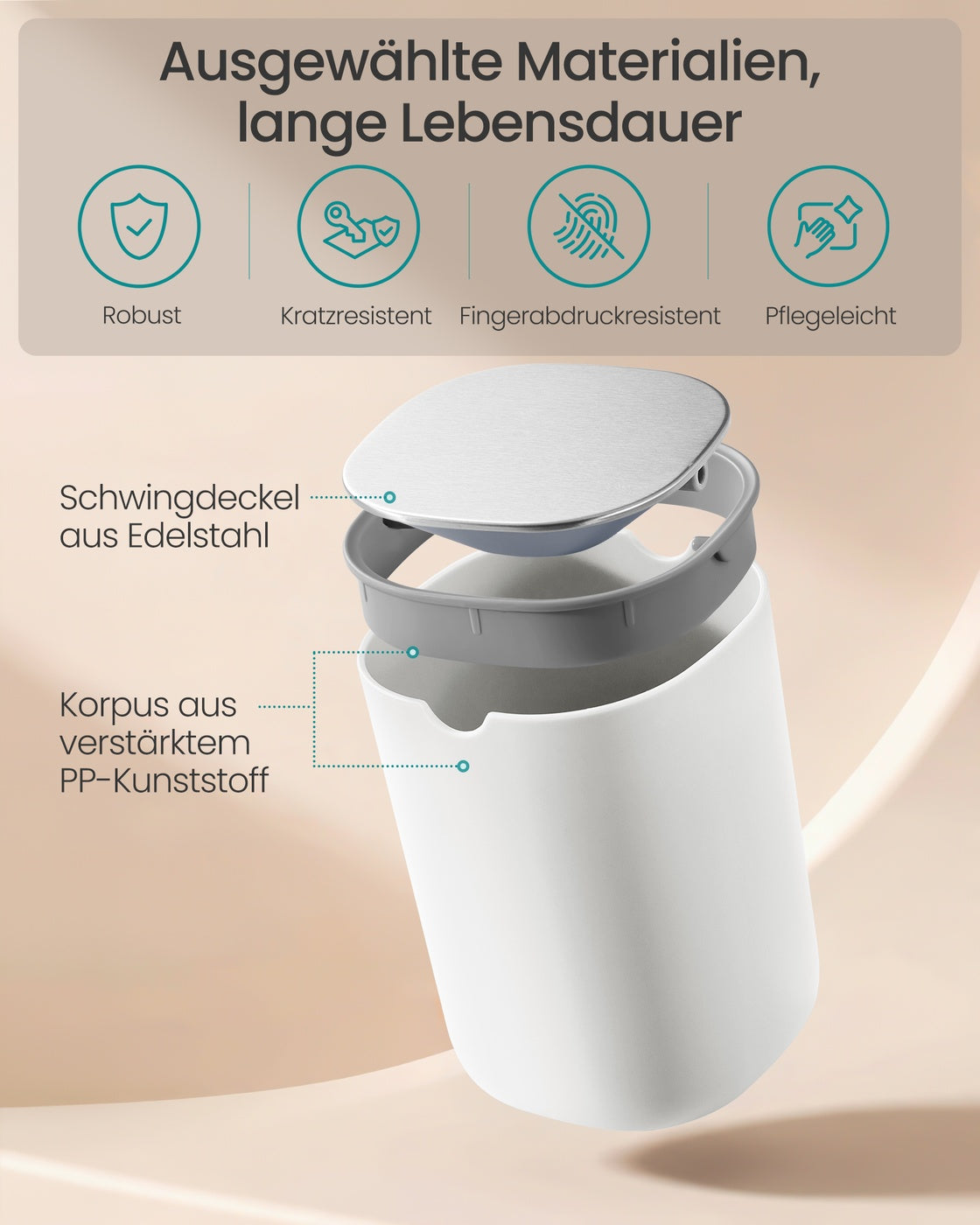 Tafelprullenbak - 1,5 Liter - Scharnierend Deksel - Roestvrij Staal - Wit