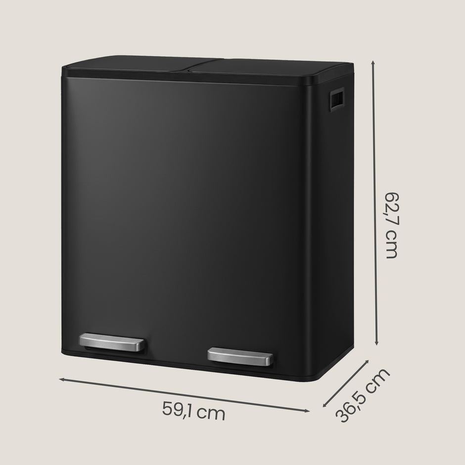 Pedaalemmer - 2 x 30 Liter - Soft-Close Deksel - Staal - Zwart