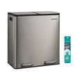 Keukenafvalbak - 59,1 x 36,5 x 62,7 cm - 2 compartimenten - 2 x 30 liter - Roestvrij staal - Zilver