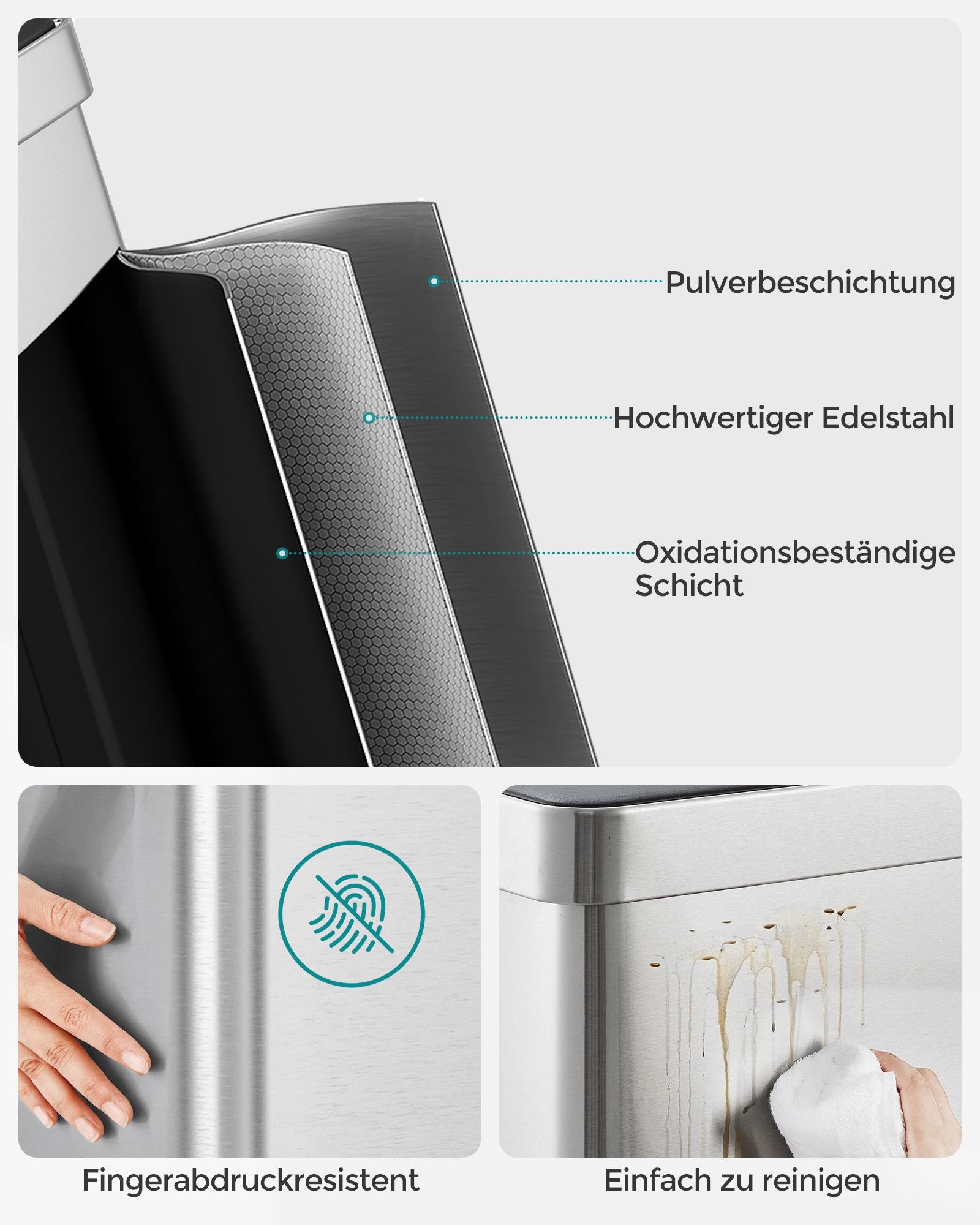 Prullenbak – 2 x 30 L vakken – Softclose deksel – Roestvrijstalen look – 58 x 31,5 x 59 cm